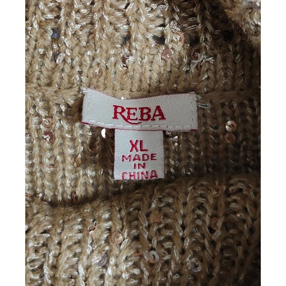 Reba Women's Gold Sequin Knit Turtleneck Sweater Size XL - Picture 4 of 4
